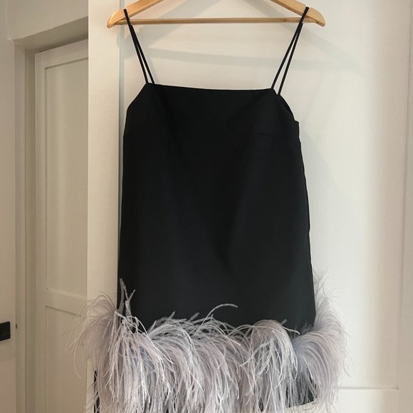 16ARLINGTON Black mini dress with feather trim - Picture 5 of 12